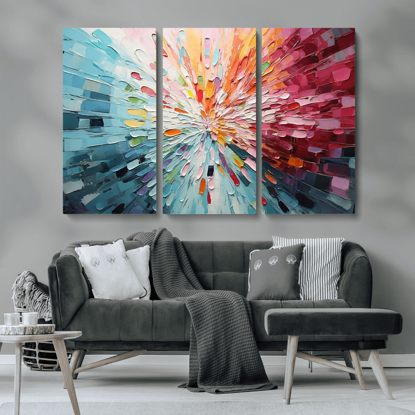 MGV-CV-48X32-3P - Radiant Bloom Abstract Floral Wall Art Canvas Print - Colorful Burst - Modern Living Room Decor -