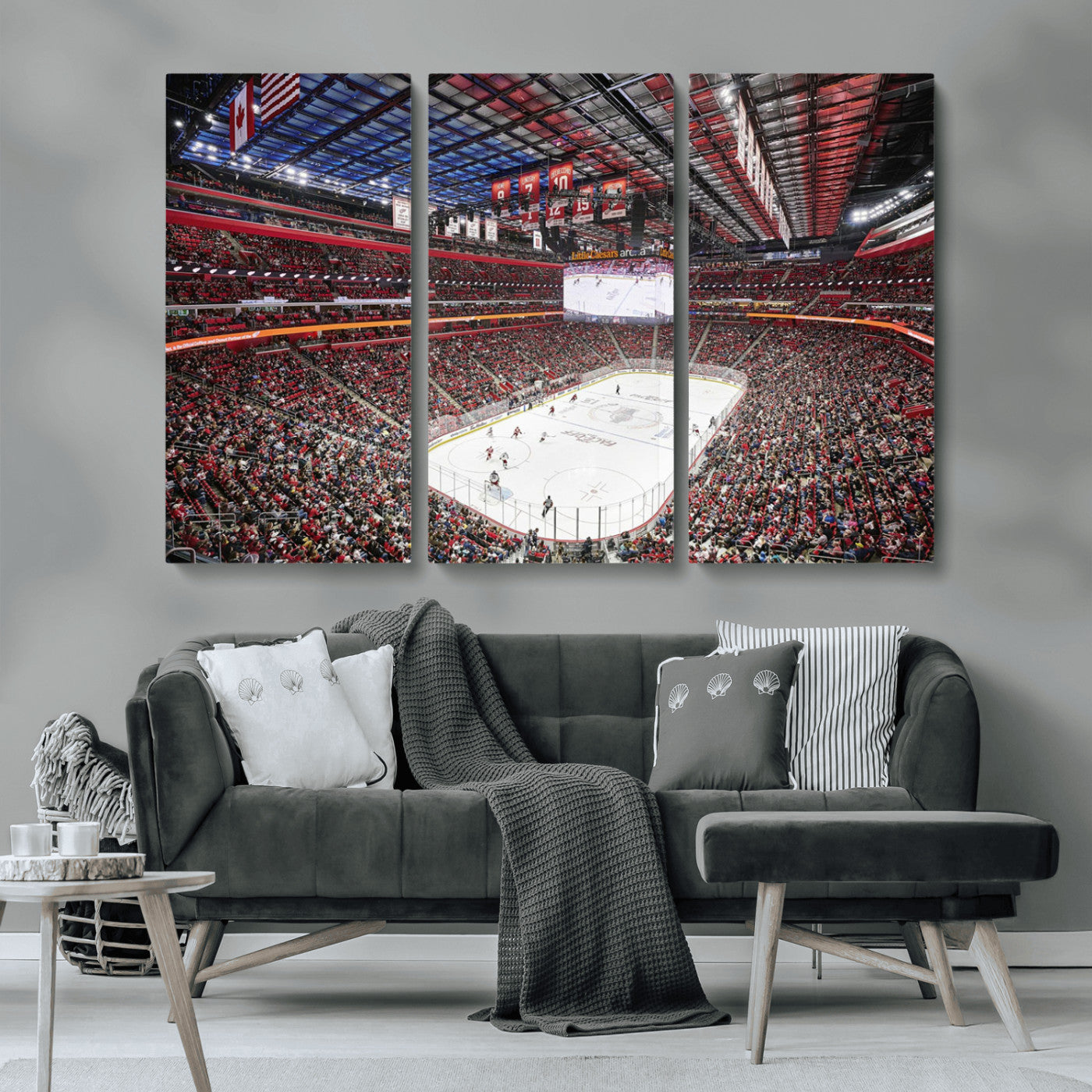 MGV-CV-48X32-3P - Barton Malow Little Caesars Arena Detroit Wall Art Canvas Print - Detroit Hockey and Basketball