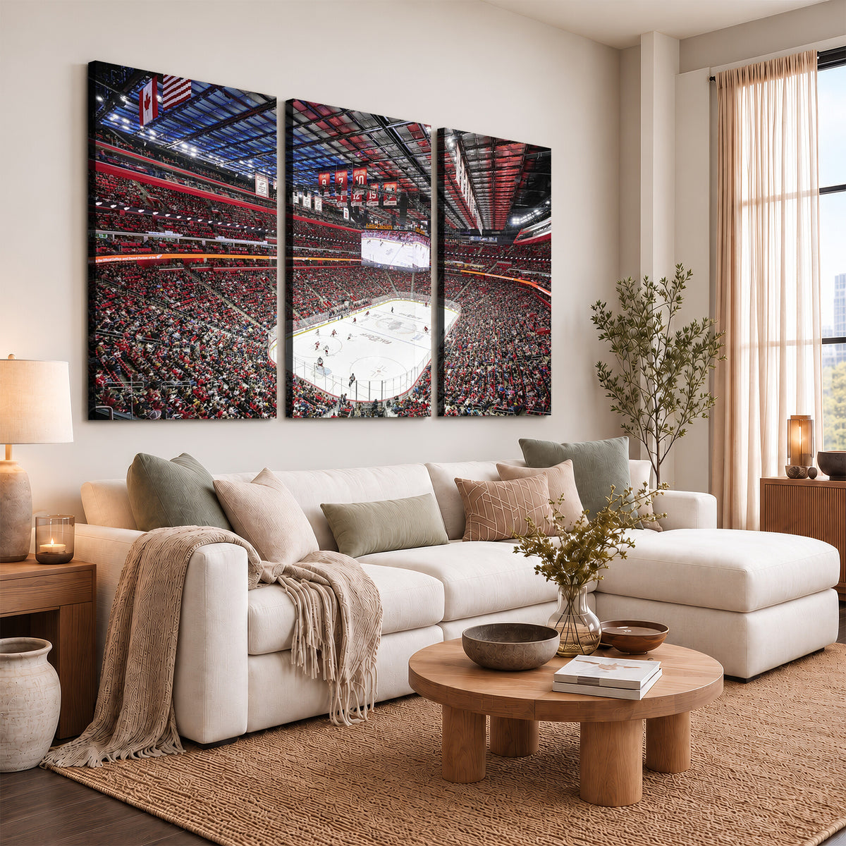 62263-MGV-CV-36X24 - Barton Malow Little Caesars Arena Detroit Wall Art Canvas Print - Detroit Hockey and Basketball