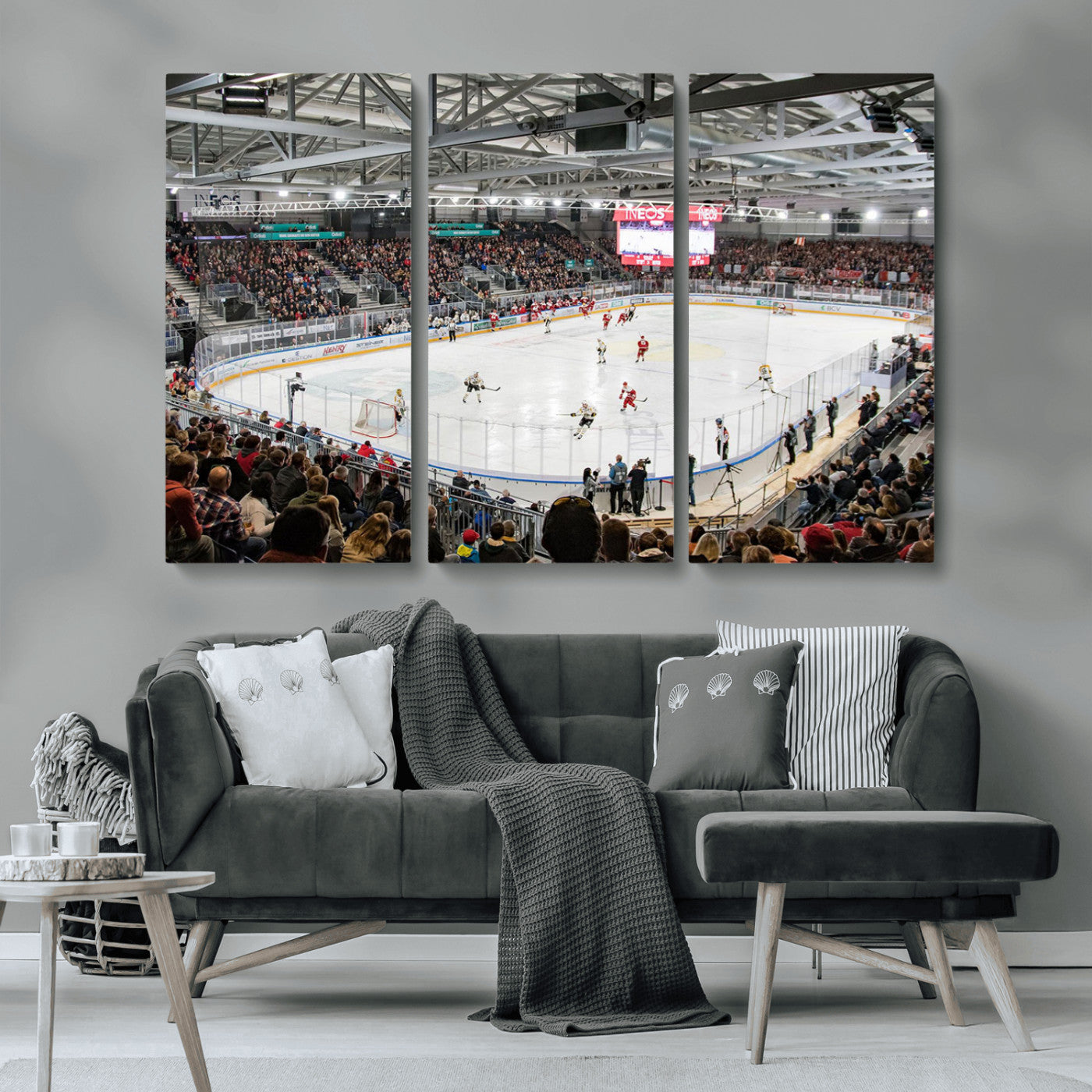 MGV-CV-48X32-3P - Lausanne Arena Ice Hockey Stadium Wall Art Canvas Print, Framed Lausanne Arena Ice Hockey Canvas