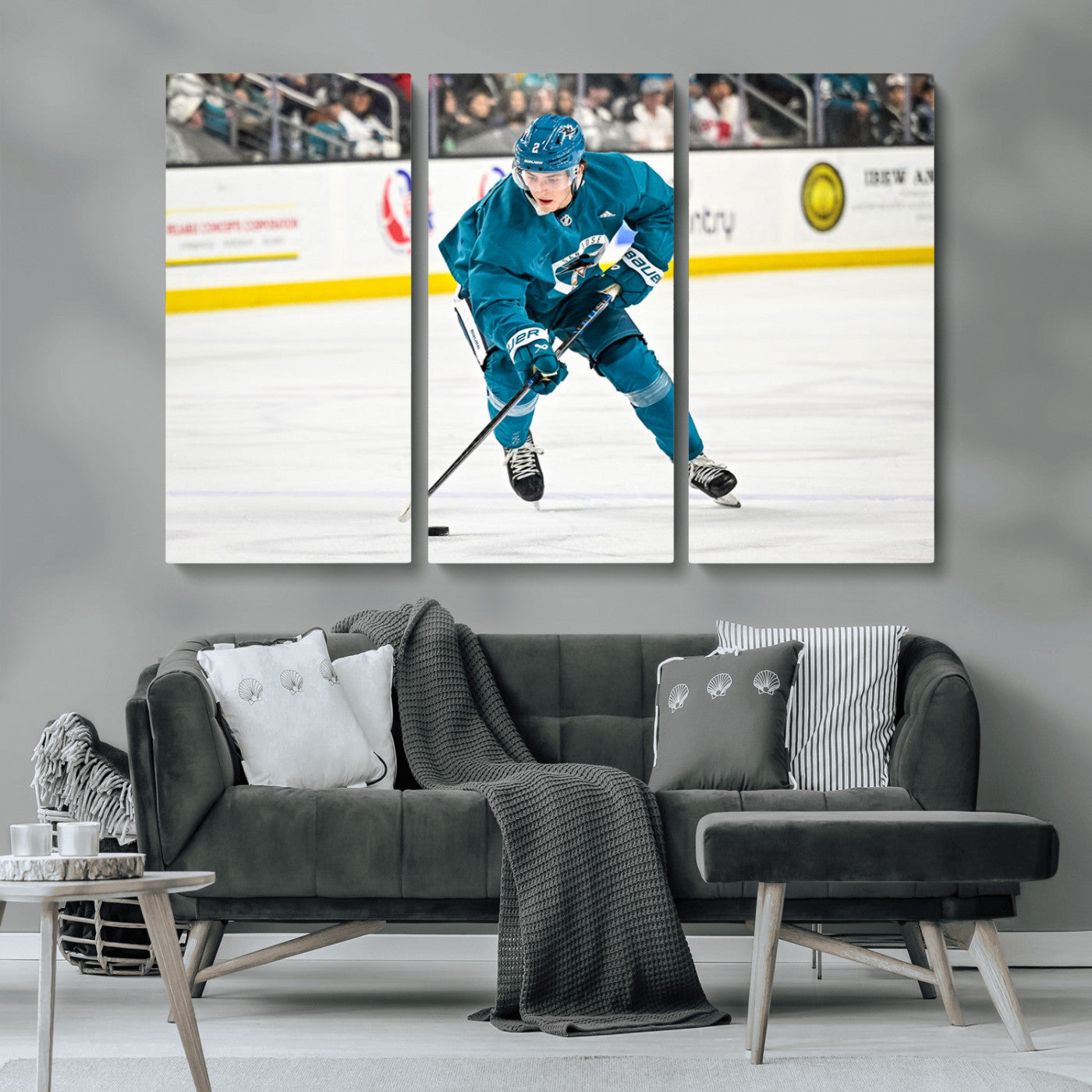 MGV-CV-48X32-3P - San Jose Sharks Ice Hockey Player Wall Art Canvas Print
