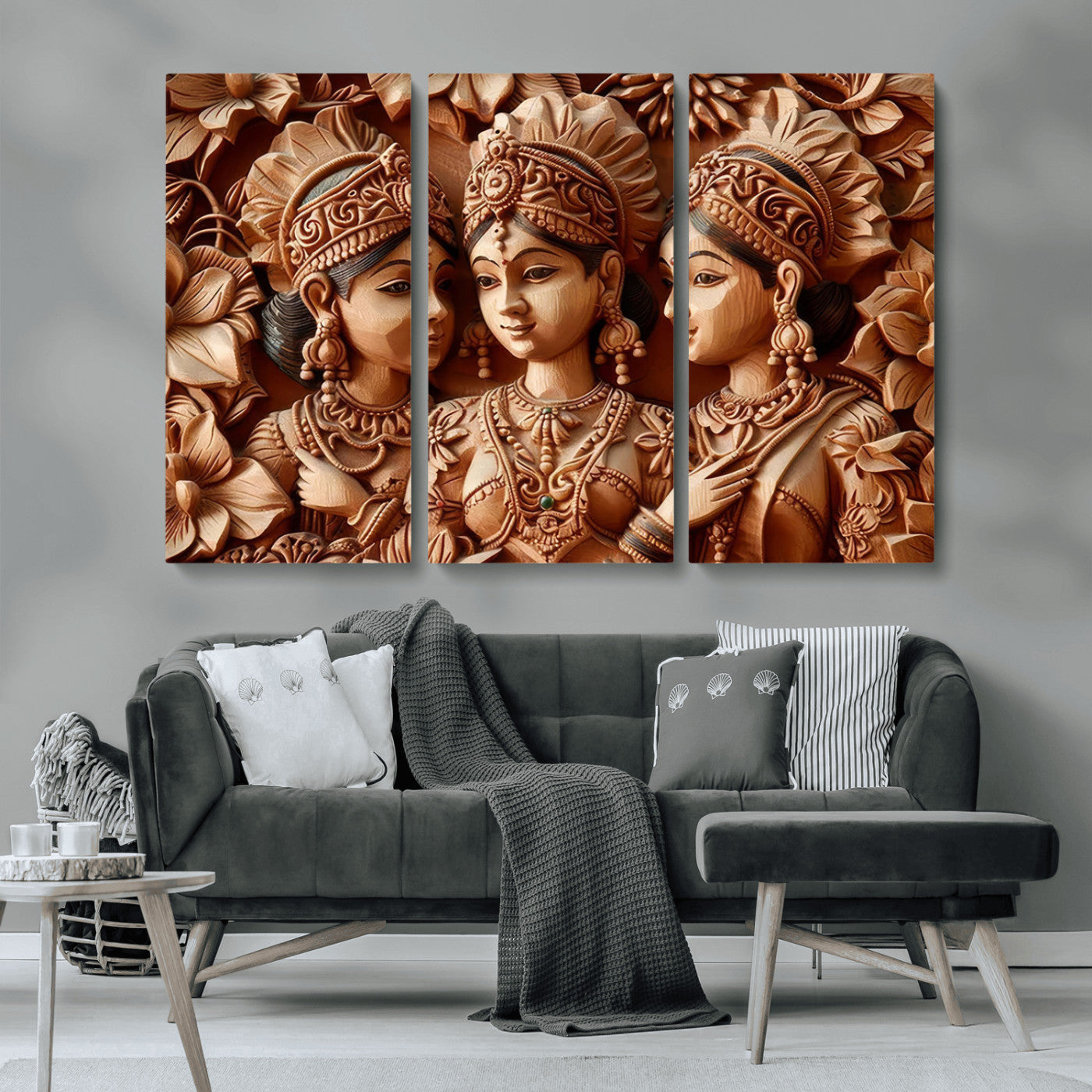 MGV-CV-48X32-3P - Indian Woman Statue Wall Art Canvas Print