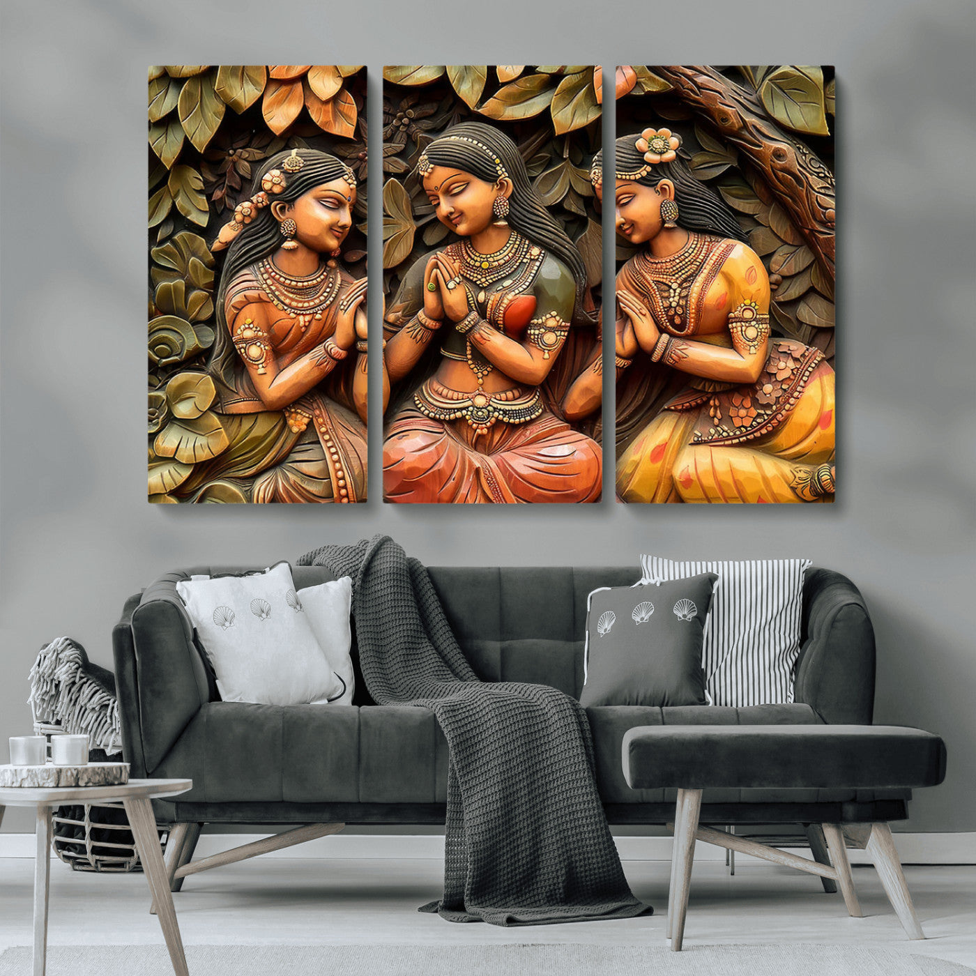 MGV-CV-48X32-3P - Indian Woman Statue Wall Art Canvas Print