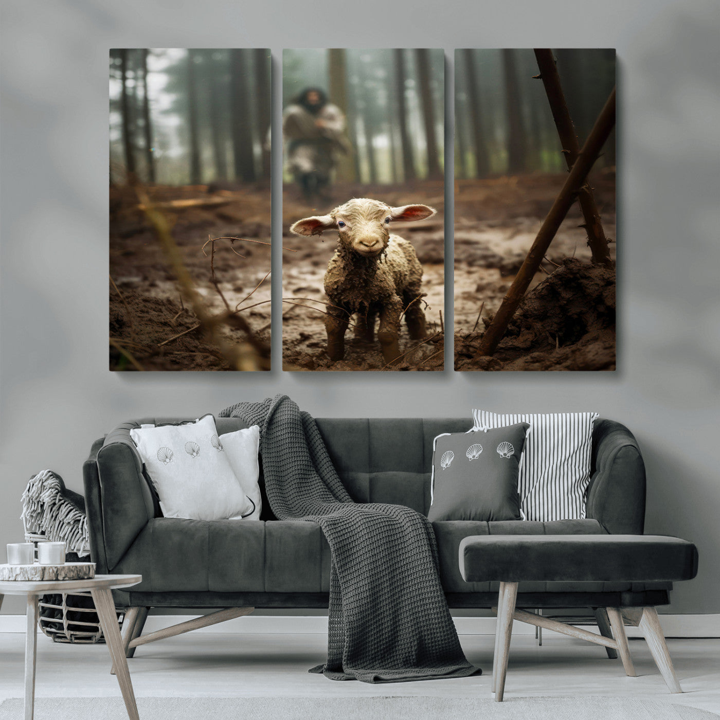 MGV-CV-48X32-3P - Jesus Running After a Lost Lamb Canvas Wall Art Print
