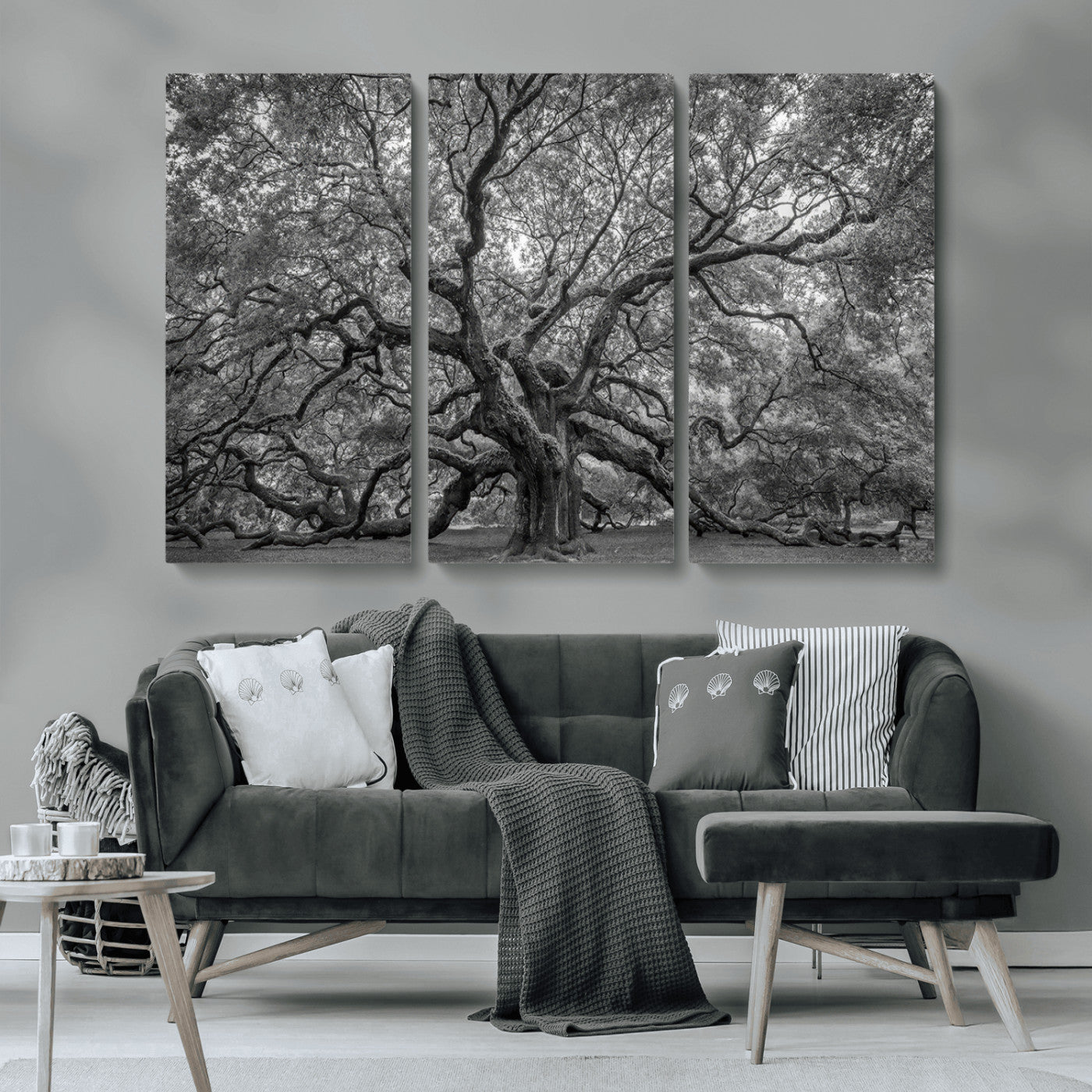 97240-MGV-CV-36X24-Majestic Angel Oak Tree Black and White Canvas Print – Multi Panel Wall Art, Giclée Print, Ready to