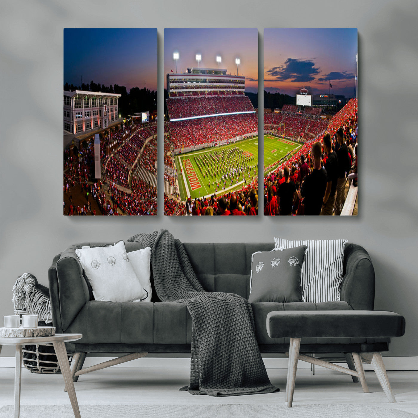 MGV-CV-48X32-3P - NC State Wolfpack Football Team Print - Raleigh Carter-Finley Stadium Wall Art Canvas Print