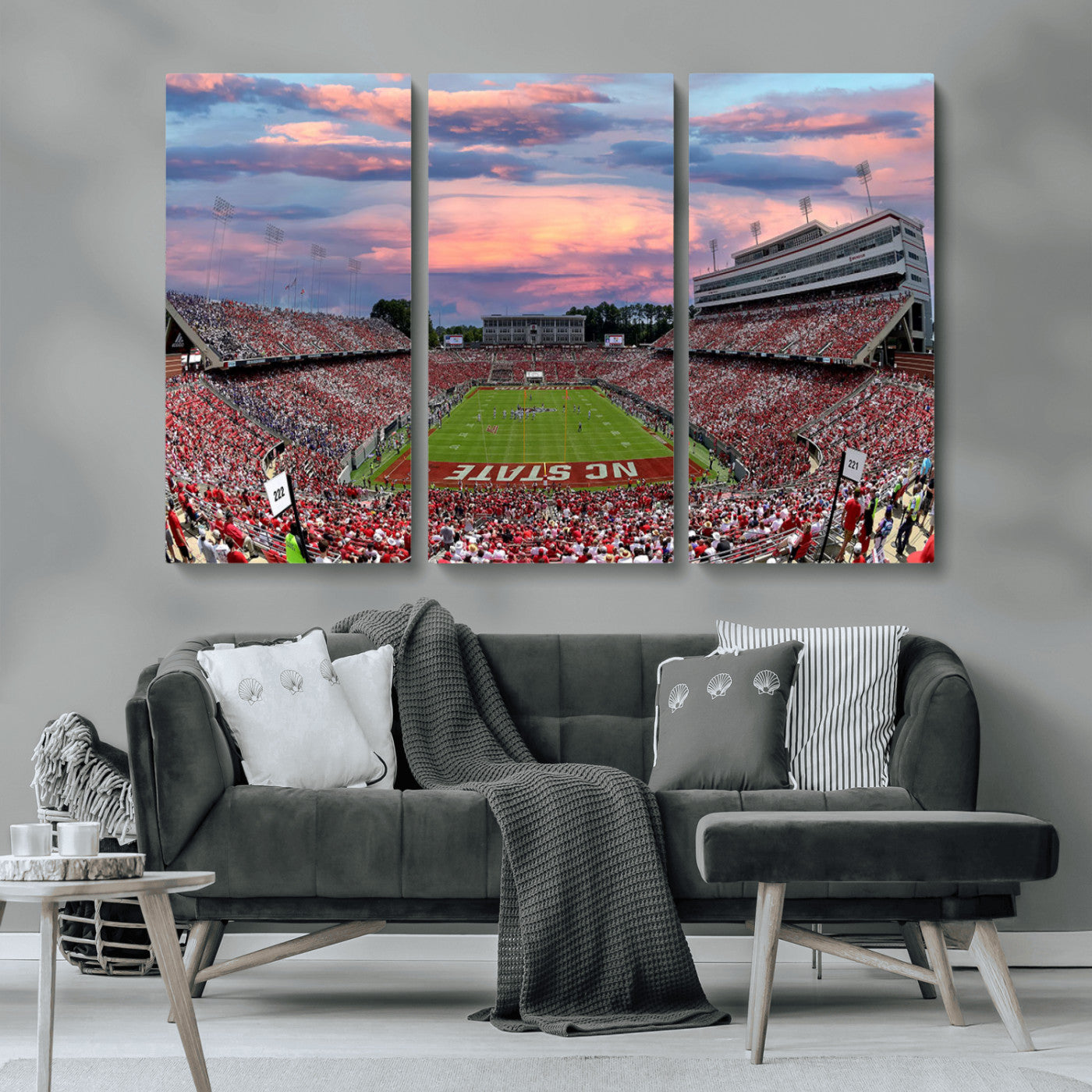 MGV-CV-48X32-3P - Carter-Finley Stadium Art Sunset Game Triple Canvas Wall Art - NC State Wolfpack Football Match