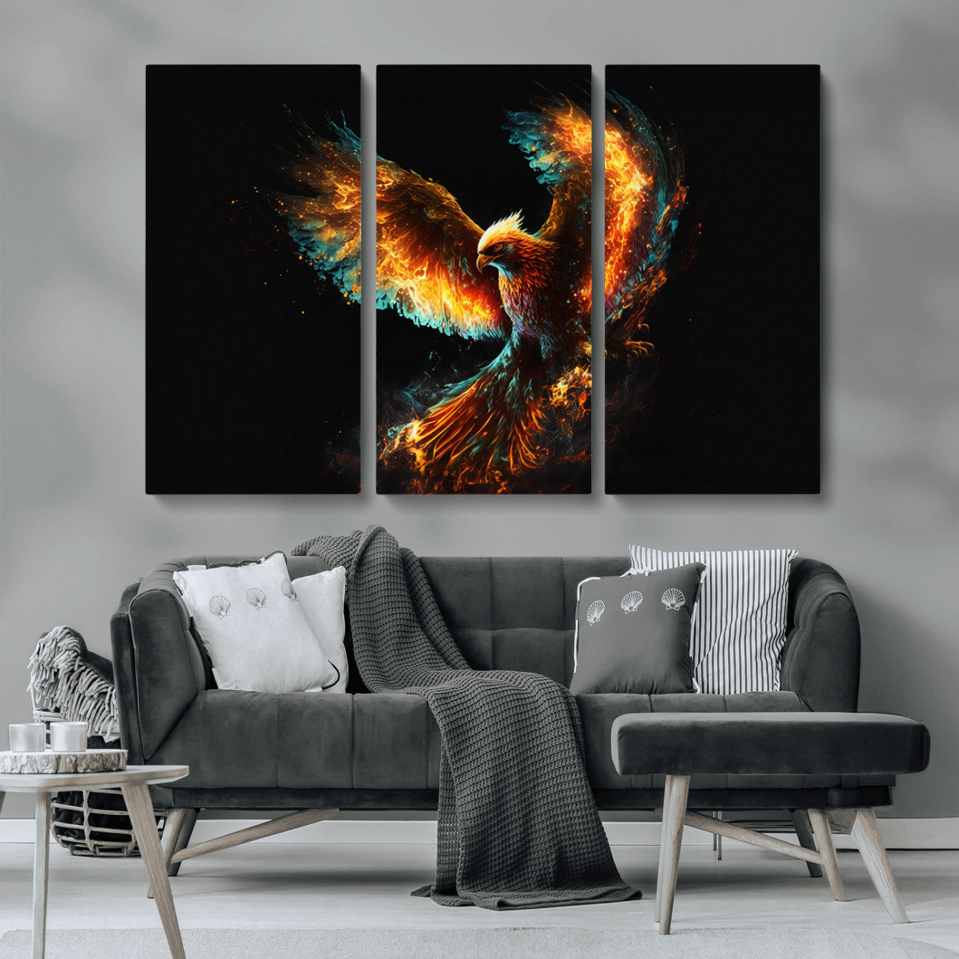 MGV-CV-48X32-3P - Fiery Phoenix Canvas Print | Ready to Hang Wall Art | Bold Fantasy Decor for Living Room | Majestic