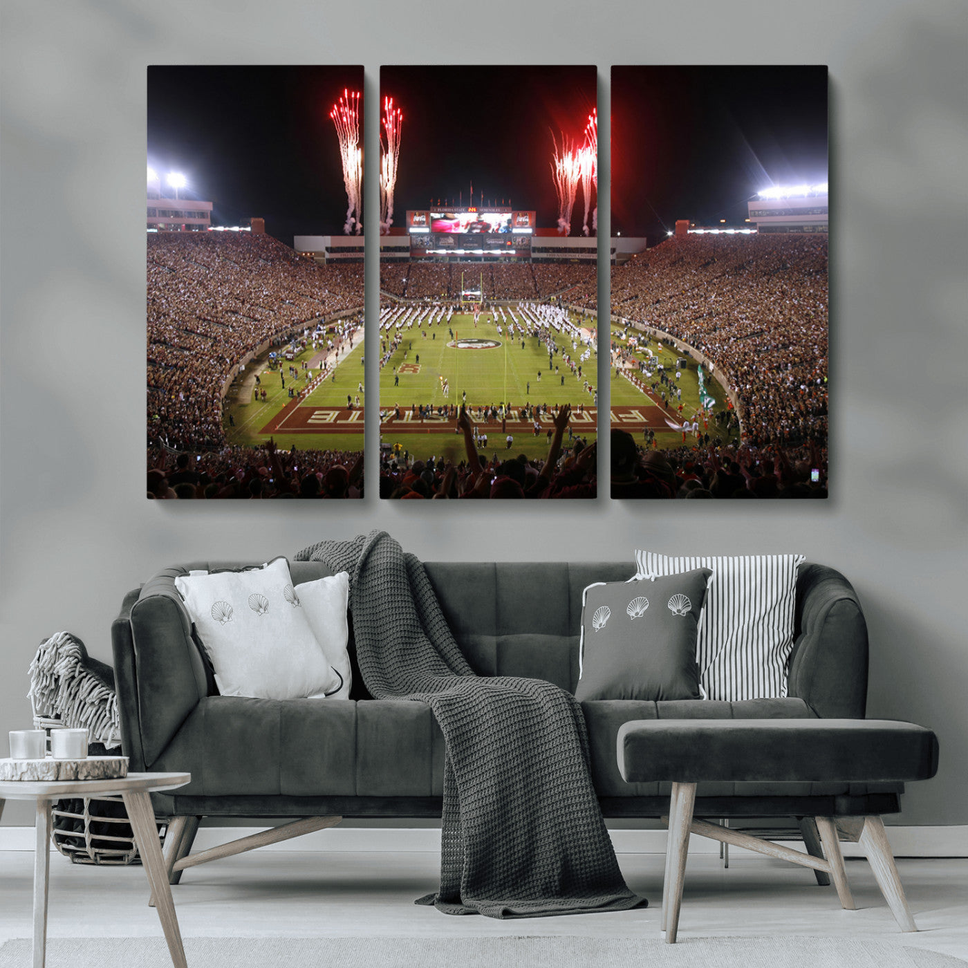 MGV-CV-48X32-3P - Framed Florida State Seminoles Football Team Print - Tallahassee Doak Campbell Stadium Wall Art