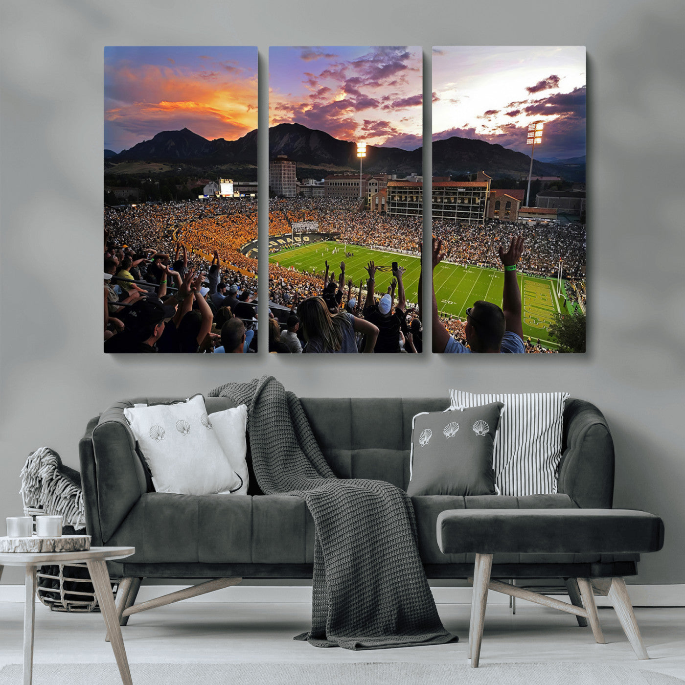 MGV-CV-48X32-3P - Framed Colorado Buffaloes Football Team Print - Boulder Folsom Field Stadium Wall Art Canvas Print