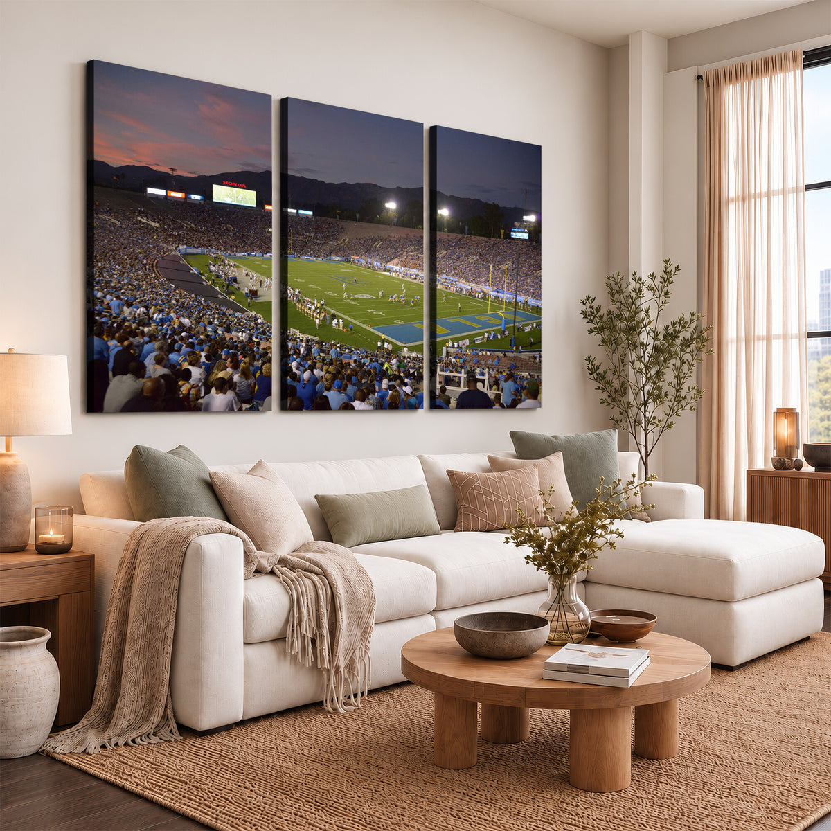 90359-MGV-CV-36X24 - UCLA Bruins Football Team Print - Pasadena Rose Bowl Stadium Wall Art Canvas Print