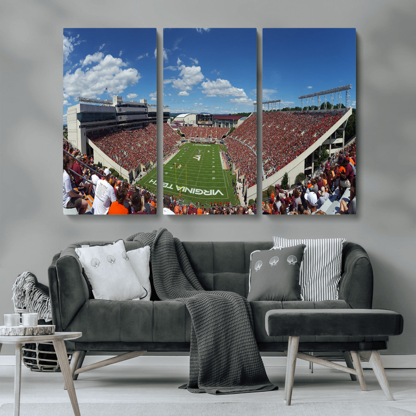MGV-CV-48X32-3P - Virginia Tech Hokies Football Team Print - Blacksburg Lane Stadium Wall Art Canvas Print