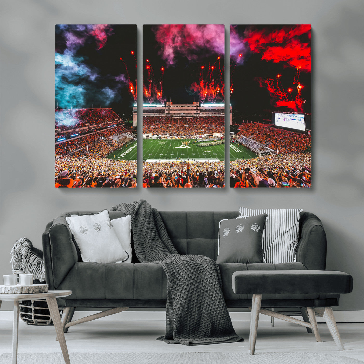 MGV-CV-48X32-3P - Virginia Tech Hokies Football Team Print - Blacksburg Lane Stadium Wall Art Canvas Print