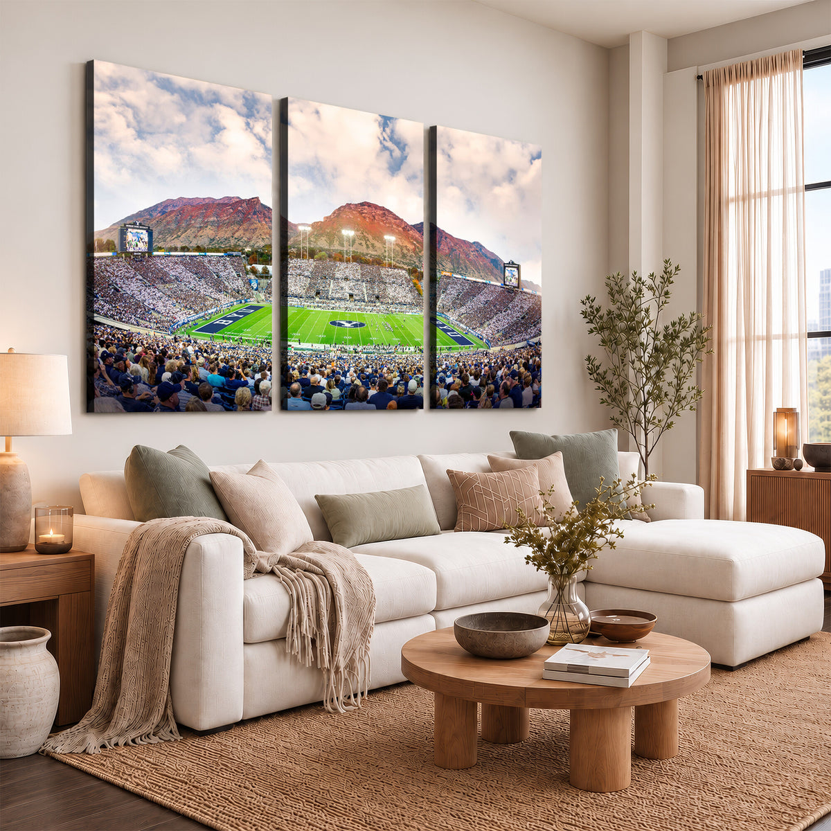 85734-MGV-CV-36X24 - Brigham Young University Cougars Football Team Print - Provo LaVell Edwards Stadium Wall Art Canvas