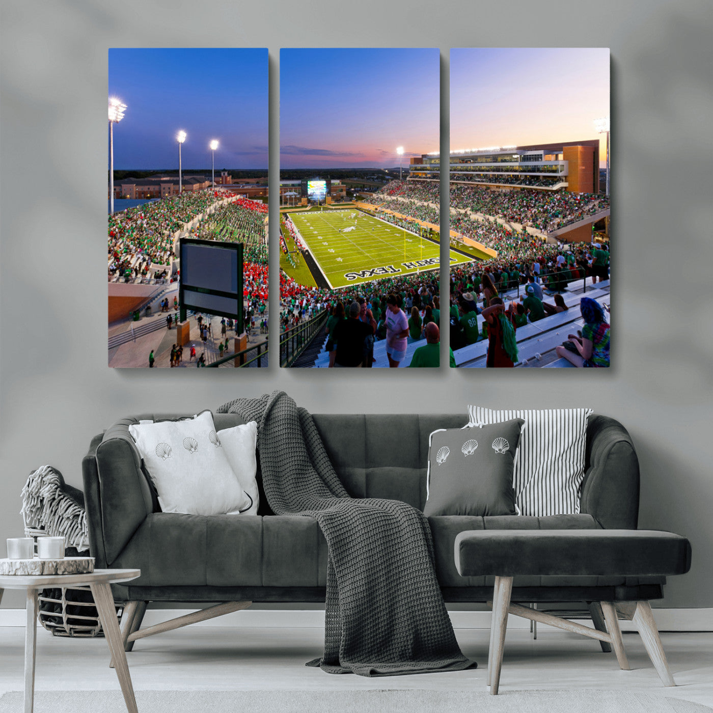 MGV-CV-48X32-3P - University of North Texas Mean Green Football Team Print - Denton DATCU Stadium Wall Art Canvas