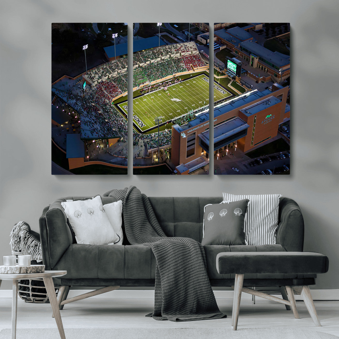 MGV-CV-48X32-3P - University of North Texas Mean Green Football Artwork, Football Team Print - Denton DATCU Stadium
