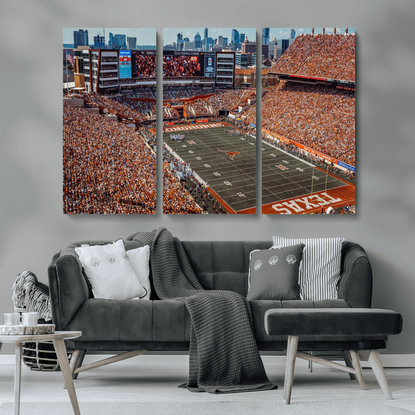 MGV-CV-48X32-3P - University of Texas Longhorns Football Team Print - Austin Darrell K Royal-Texas Memorial Stadium