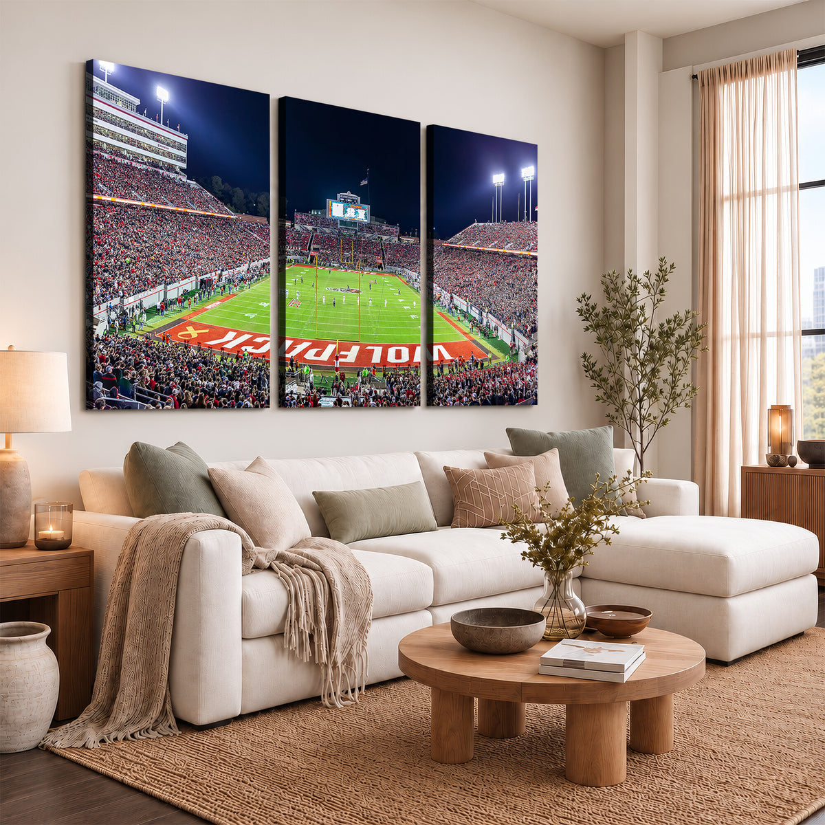 80943-MGV-CV-36X24 - Wolfpack Football Team Print - Raleigh Carter-Finley Stadium Wall Art Canvas Print