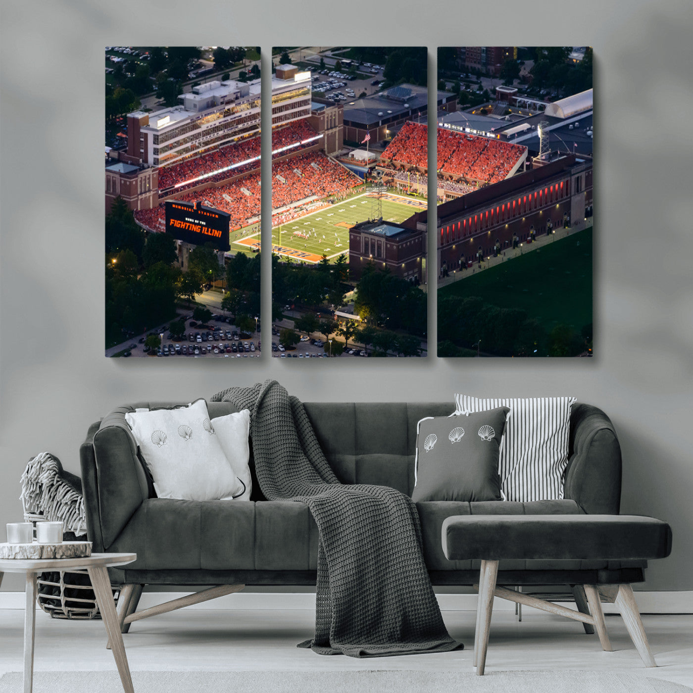 MGV-CV-48X32-3P - University of Illinois Fighting Illini Football Team Print - Champaign Illinois Memorial Stadium