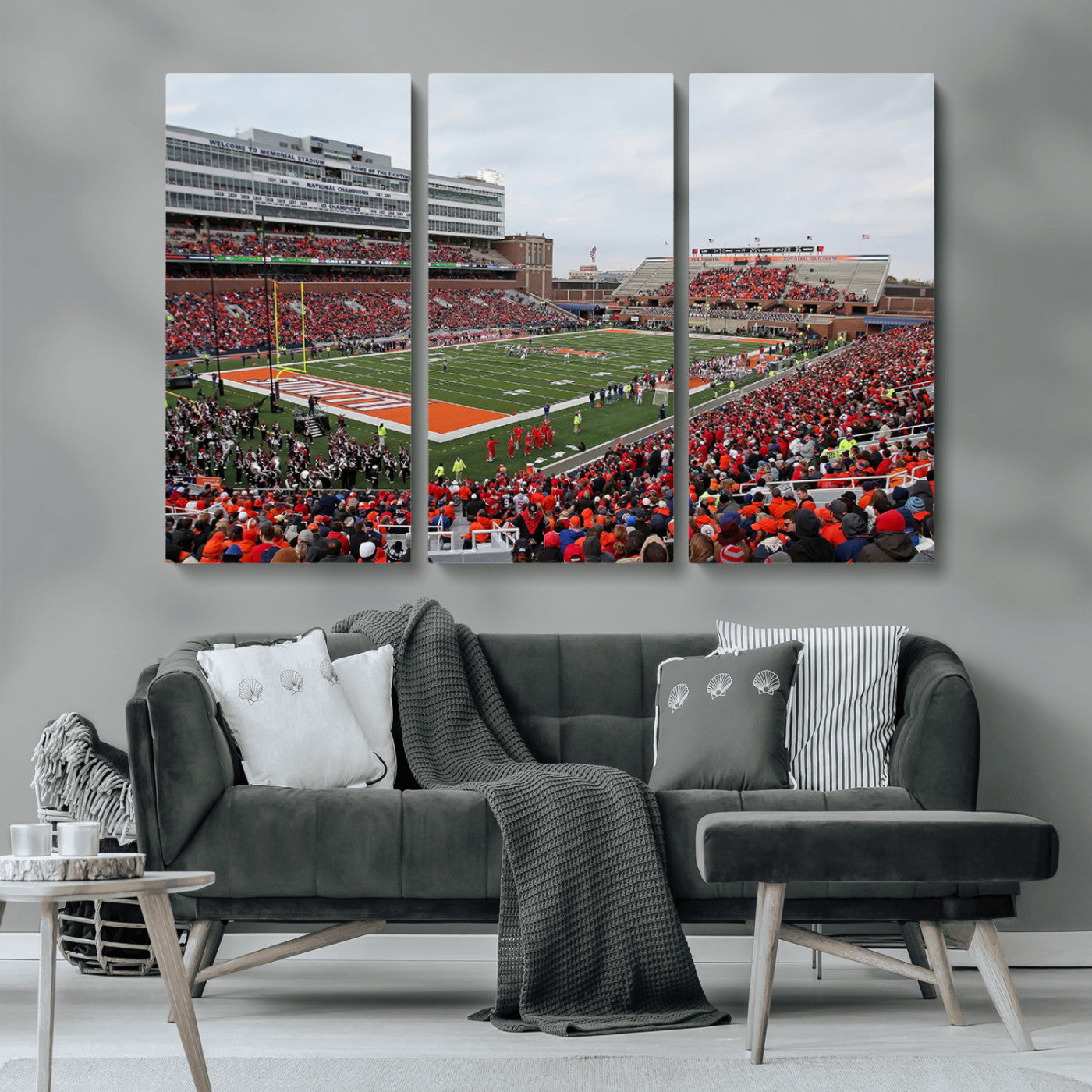 MGV-CV-48X32-3P - University of Illinois Fighting Illini Football Team Print - Champaign Illinois Memorial Stadium