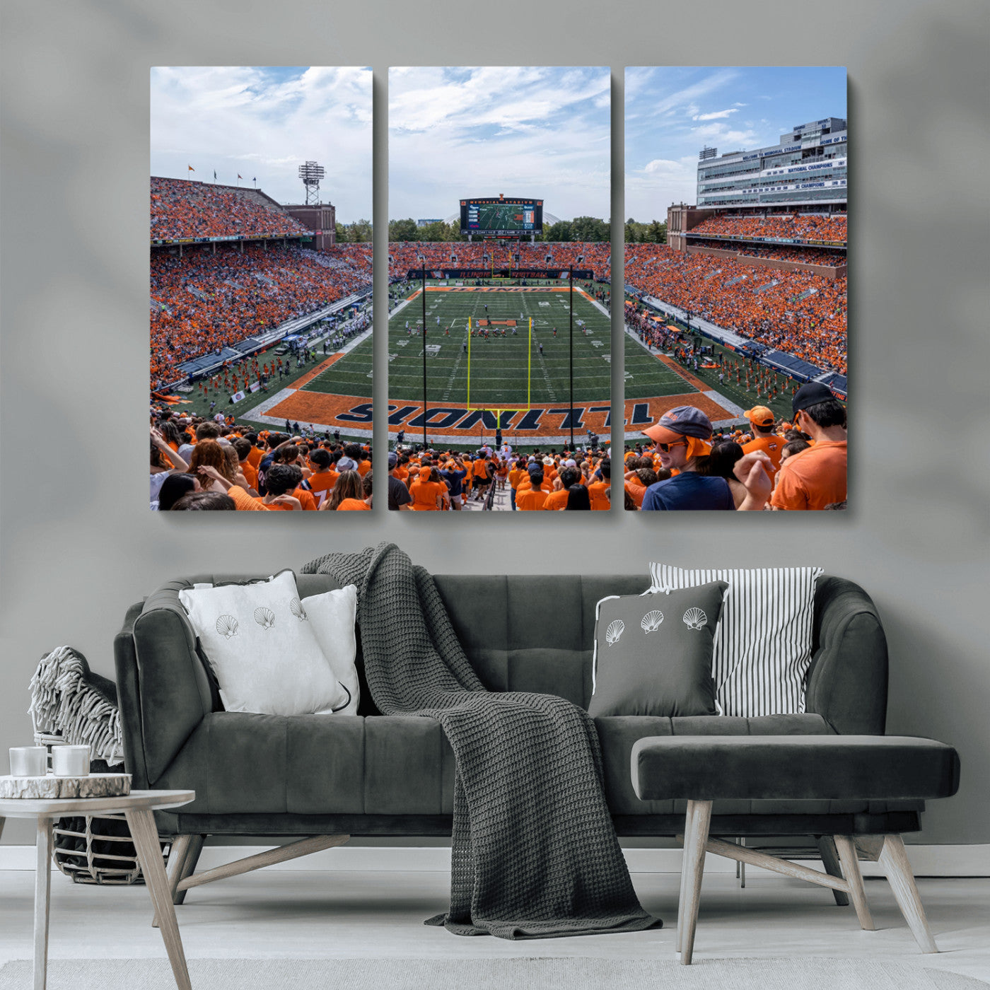 MGV-CV-48X32-3P - University of Illinois Fighting Illini Football Team Print Canvas - Champaign Illinois Memorial