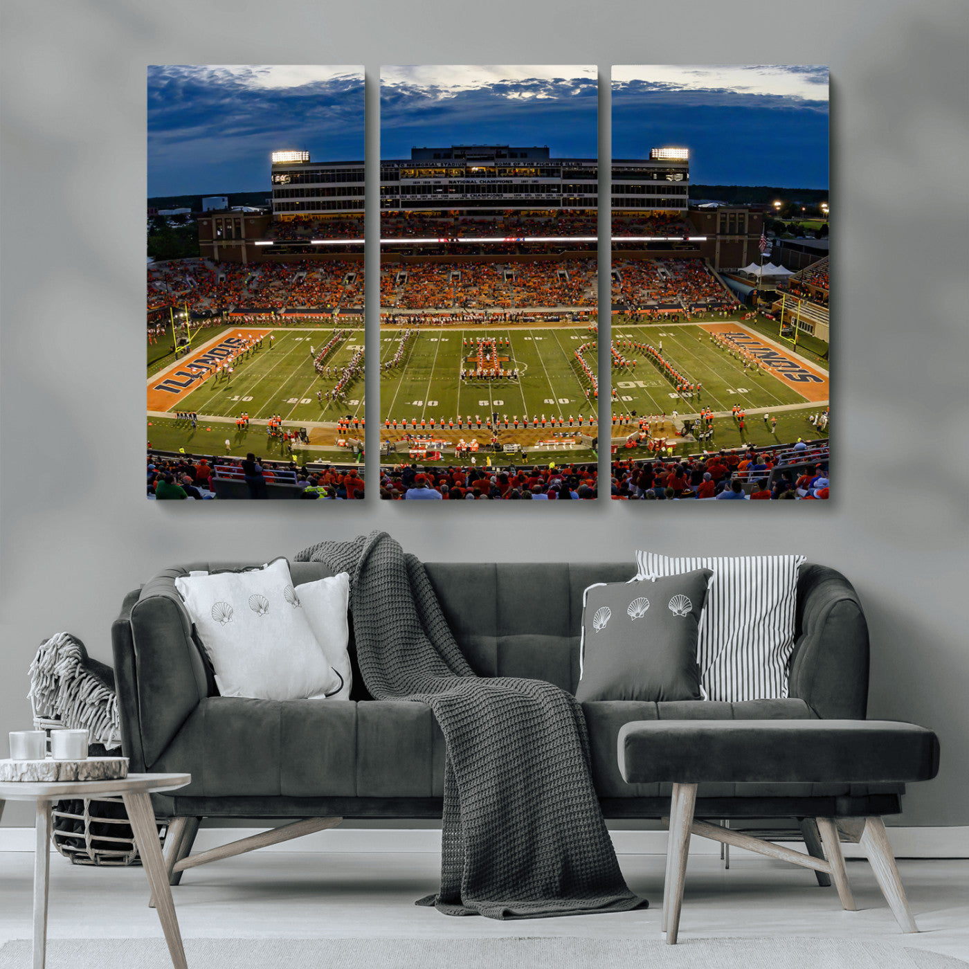MGV-CV-48X32-3P - University of Illinois Fighting Illini Football Team Print - Champaign Illinois Memorial Stadium