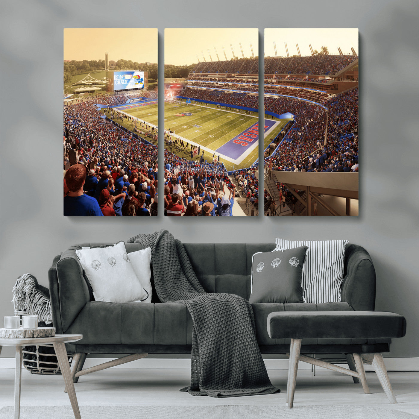 MGV-CV-48X32-3P - University of Kansas Jayhawks Football Team Print - Lawrence Kansas Memorial Stadium Wall Art Canvas
