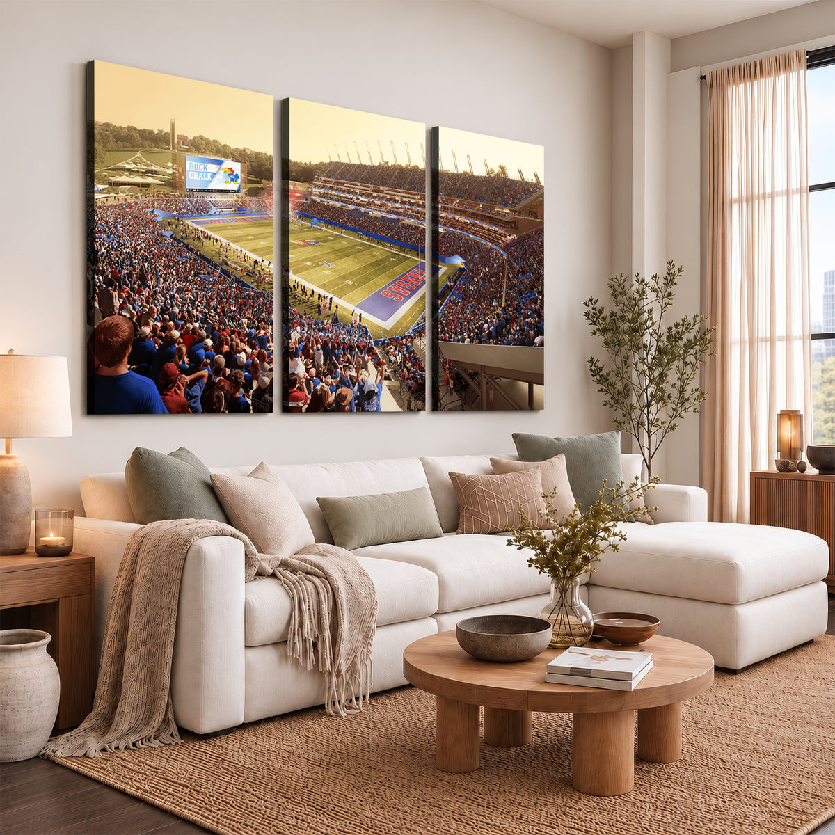 71731-MGV-CV-36X24 - University of Kansas Jayhawks Football Team Print - Lawrence Kansas Memorial Stadium Wall Art Canvas