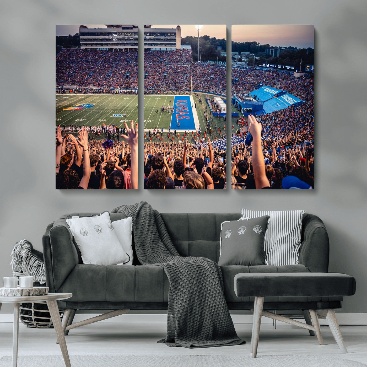 MGV-CV-48X32-3P - University of Kansas Jayhawks Football Team Art Print - Lawrence Kansas Memorial Stadium Wall Art