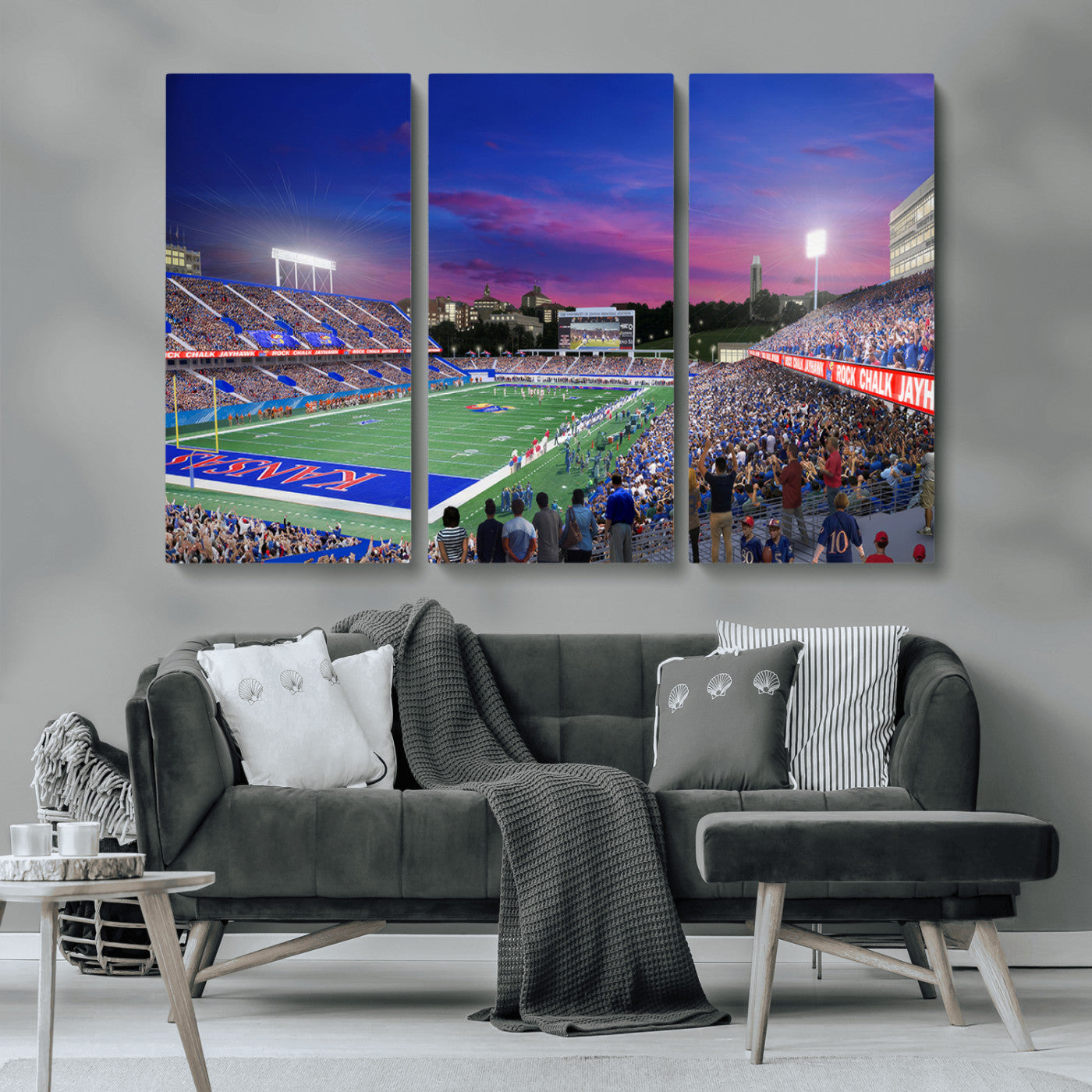 MGV-CV-48X32-3P - University of Kansas Jayhawks Football Team Print Canvas- Lawrence Kansas Memorial Stadium Wall Art