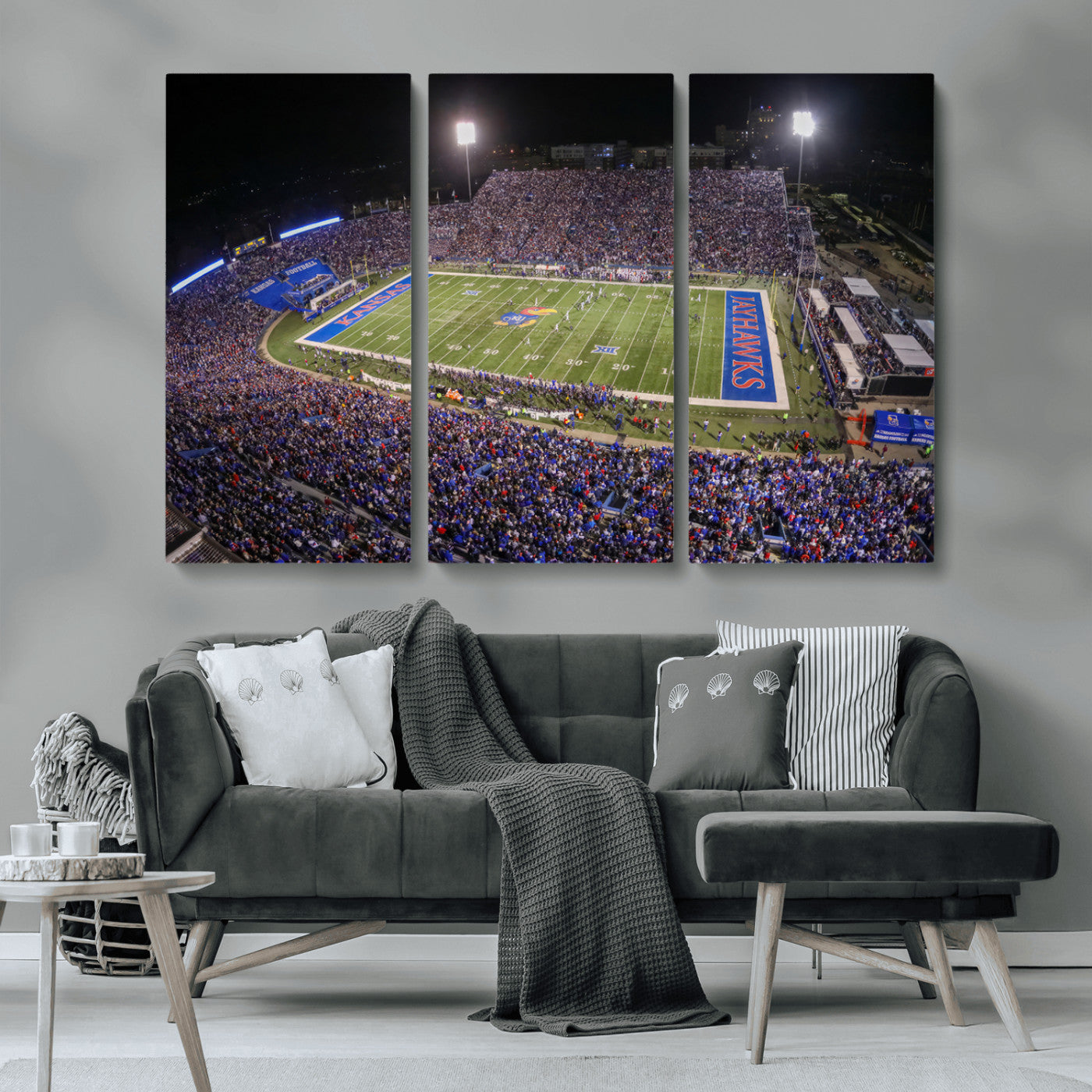 MGV-CV-48X32-3P - University of Kansas Jayhawks Football Team Print - Lawrence Kansas Memorial Stadium Wall Art Canvas