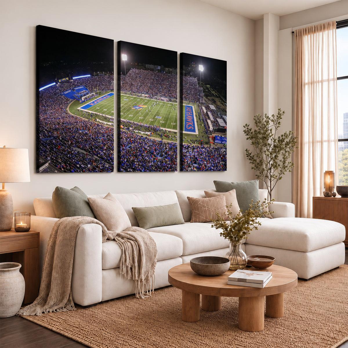 69760-MGV-CV-36X24 - University of Kansas Jayhawks Football Team Print - Lawrence Kansas Memorial Stadium Wall Art Canvas