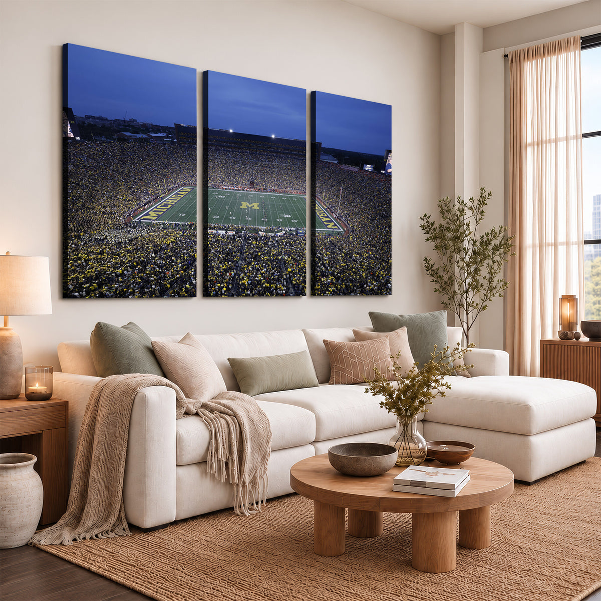 34202-MGV-CV-36X24 - University of Michigan Wolverines Football Team Print - Ann Arbor Michigan Stadium Wall Art Canvas