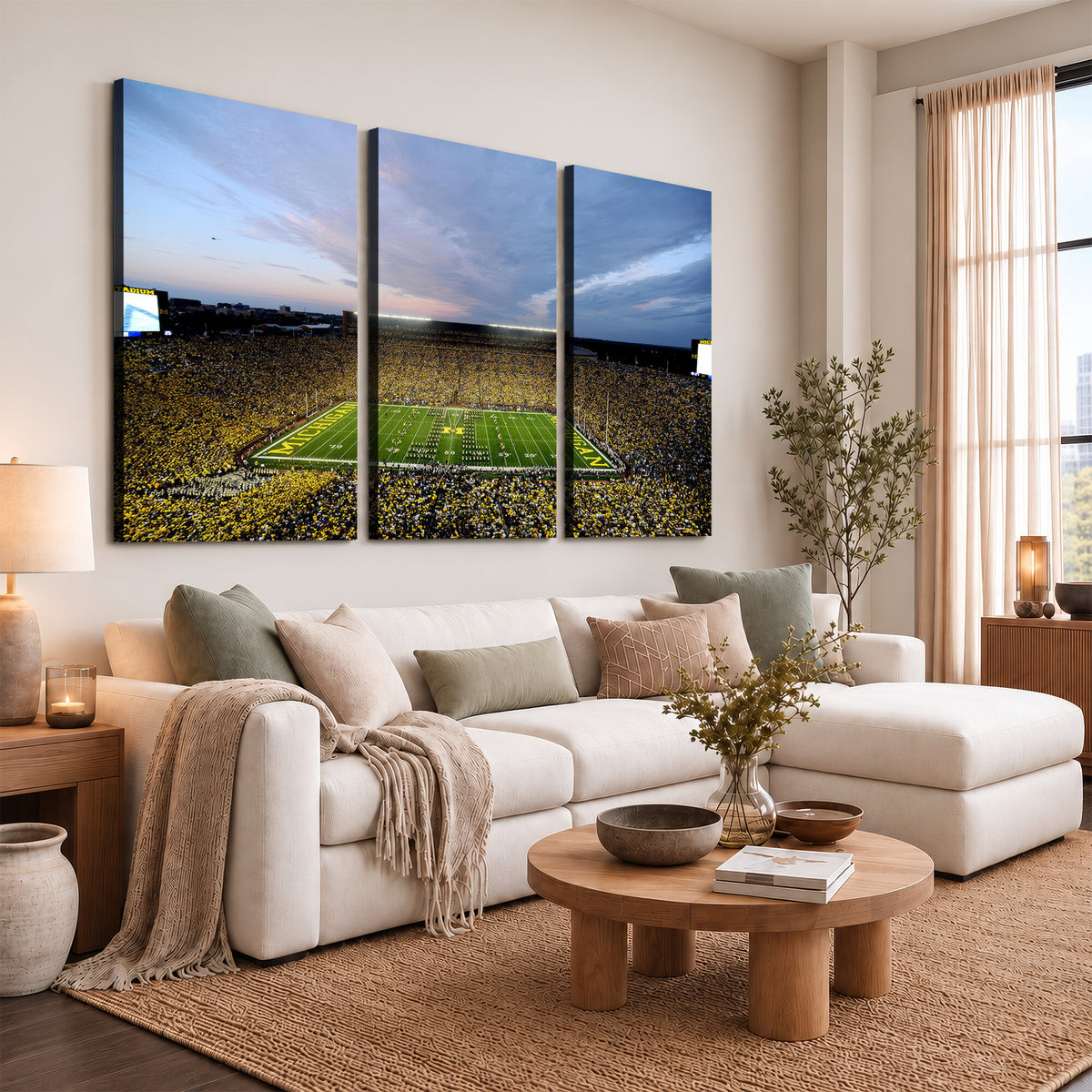 82641-MGV-CV-36X24 - University of Michigan Wolverines Football Team Print - Ann Arbor Michigan Stadium Wall Art Canvas