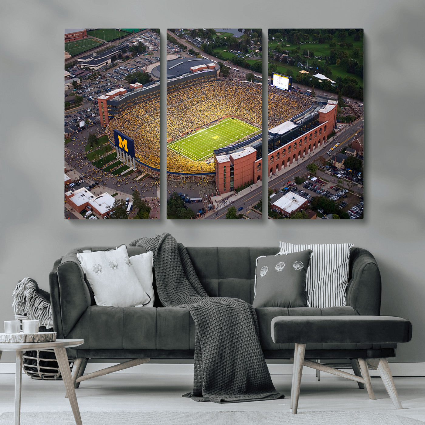 MGV-CV-48X32-3P - University of Michigan Wolverines Football Team Print - Ann Arbor Michigan Stadium Wall Art Canvas