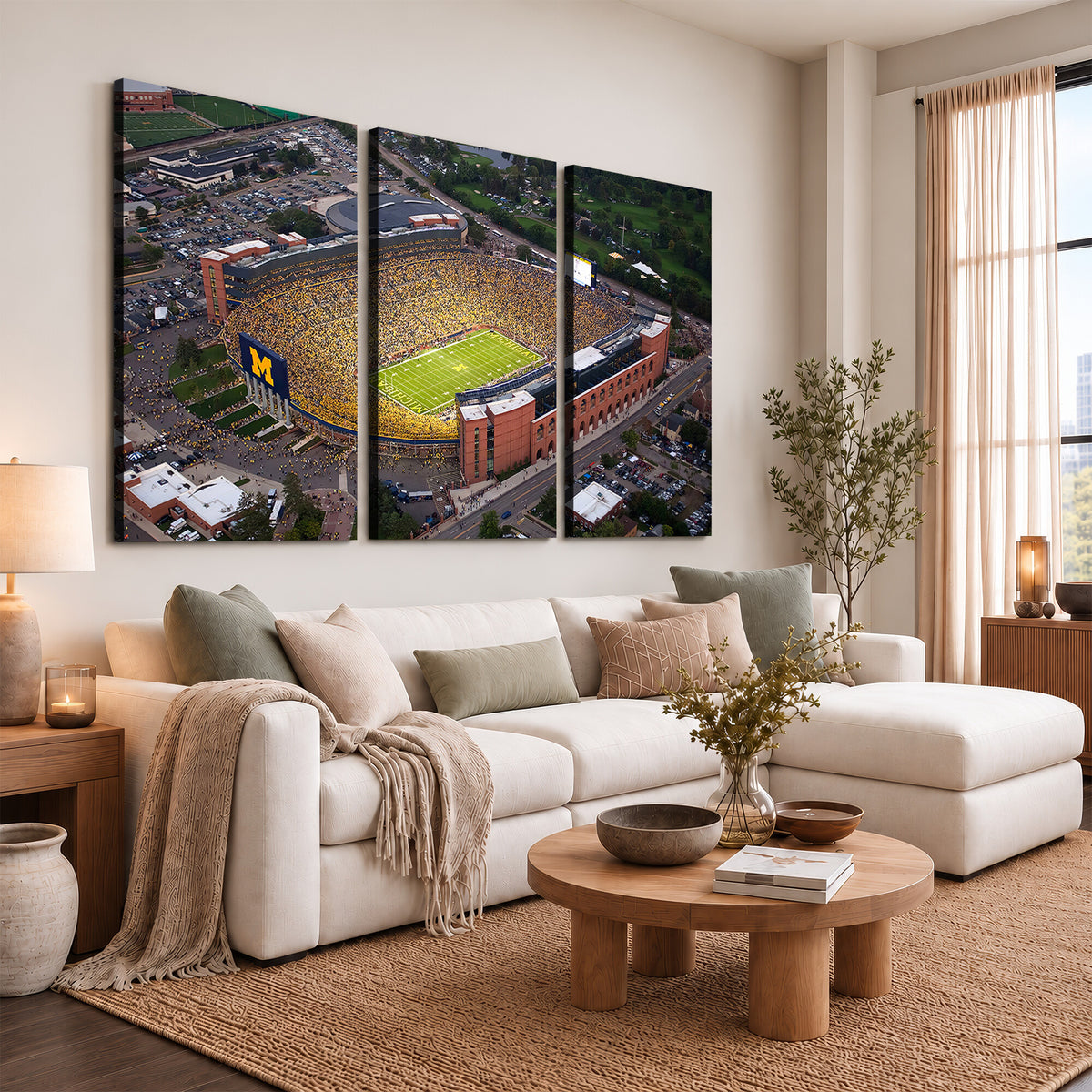 95248-MGV-CV-36X24 - University of Michigan Wolverines Football Team Print - Ann Arbor Michigan Stadium Wall Art Canvas