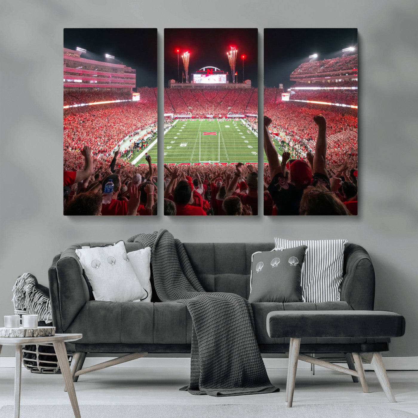 MGV-CV-48X32-3P - University of Nebraska Cornhuskers Football Team Print - Lincoln Memorial Stadium Wall Art Canvas