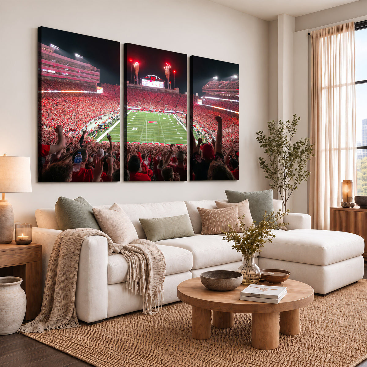 43351-MGV-CV-36X24 - University of Nebraska Cornhuskers Football Team Print - Lincoln Memorial Stadium Wall Art Canvas
