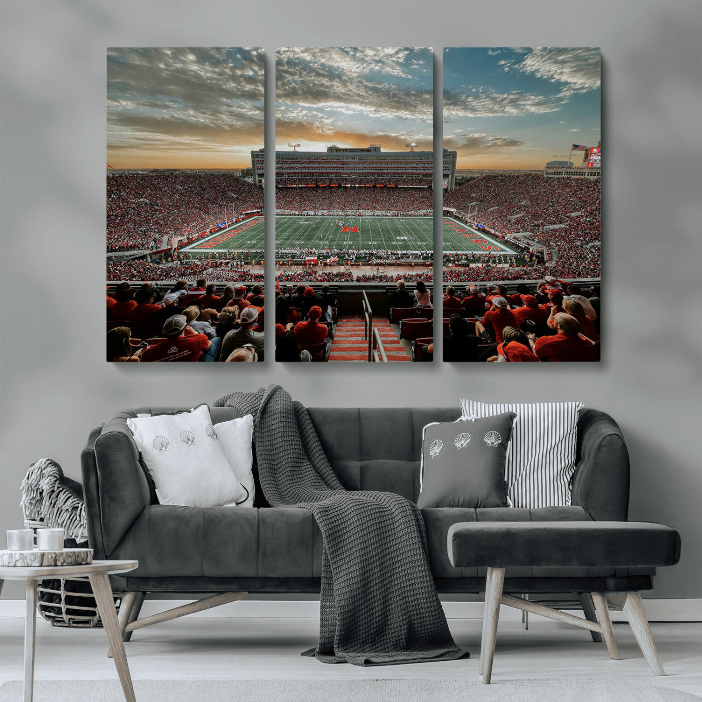 MGV-CV-48X32-3P - University of Nebraska Cornhuskers Football Team Print - Lincoln Memorial Stadium Art Canvas Print