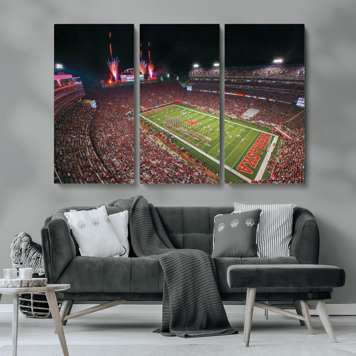 MGV-CV-48X32-3P - University of Nebraska Cornhuskers Football Team Print - Lincoln Memorial Stadium Wall Art Canvas