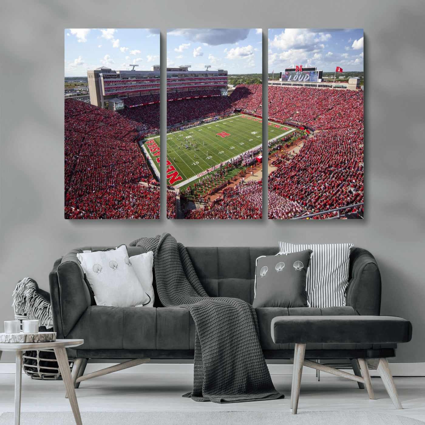 MGV-CV-48X32-3P - University of Nebraska Cornhuskers Football Team Print - Lincoln Memorial Stadium Wall Art Canvas