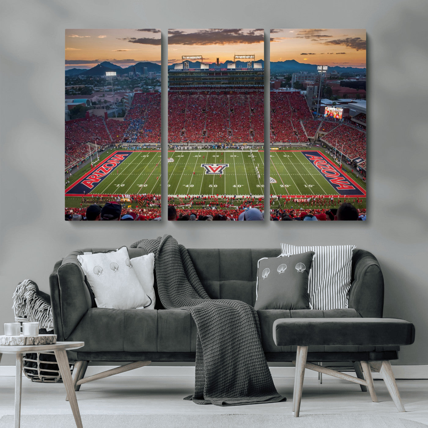 MGV-CV-48X32-3P - Framed Arizona Wildcats Football Team Print - Tucson Arizona Stadium Wall Art Canvas Print