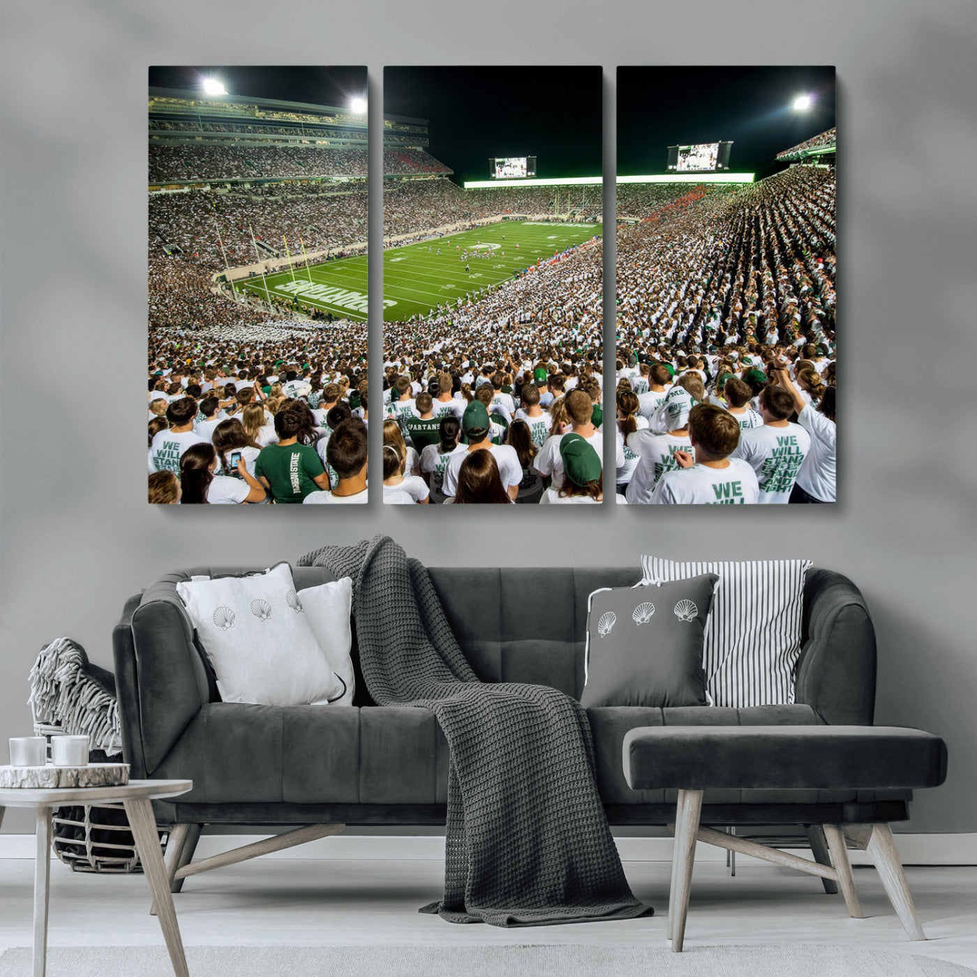 MGV-CV-48X32-3P - Michigan State Spartans Football Canvas Print - East Lansing Spartan Stadium Wall Art Canvas Print