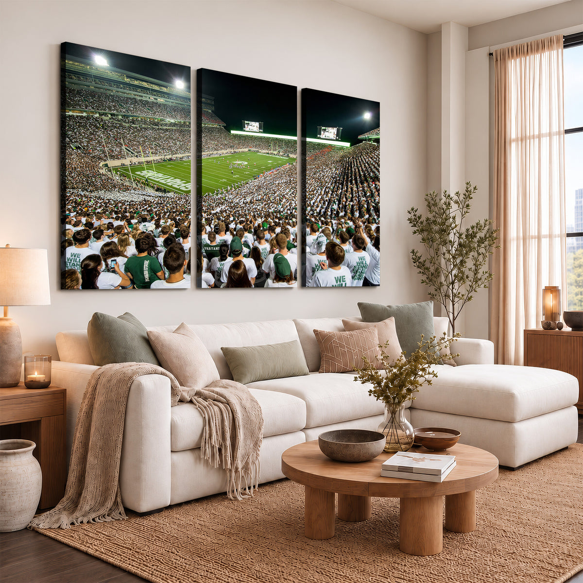 30457-PAN-FL-20X10 - Michigan State Spartans Football Canvas Print - East Lansing Spartan Stadium Wall Art Canvas Print