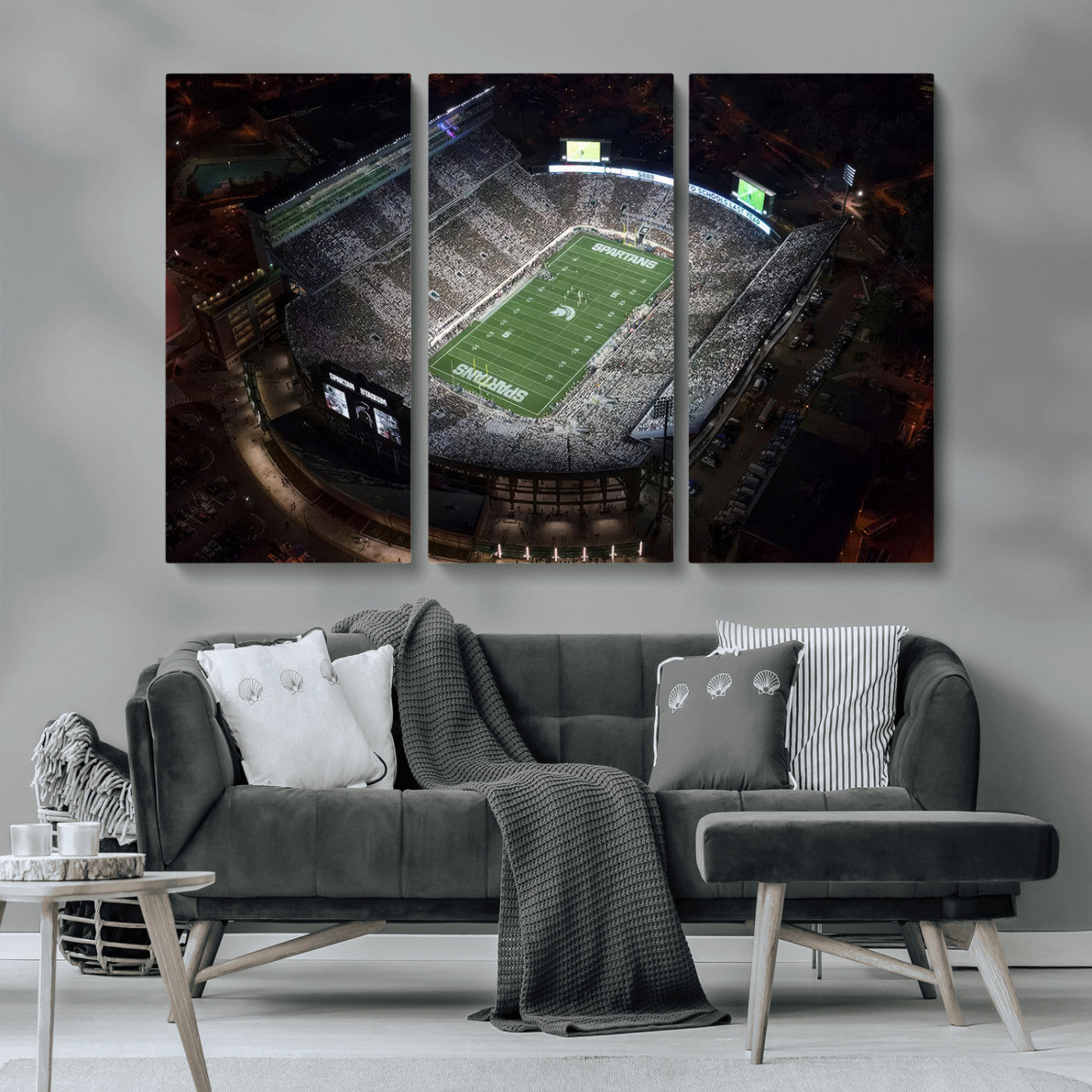 MGV-CV-48X32-3P - Michigan State Spartans Football Team Print - East Lansing Spartan Stadium Print Wall Art