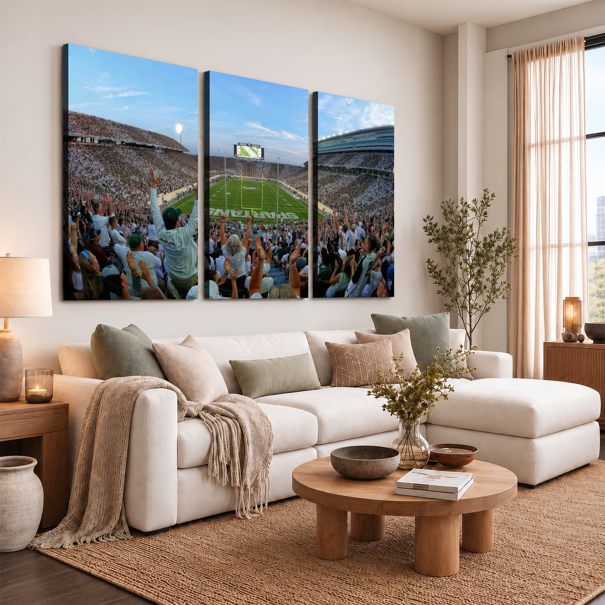 73105-PAN-FL-20X10 - Michigan State Spartans Football Team Art Print - East Lansing Spartan Stadium Wall Art Canvas Print