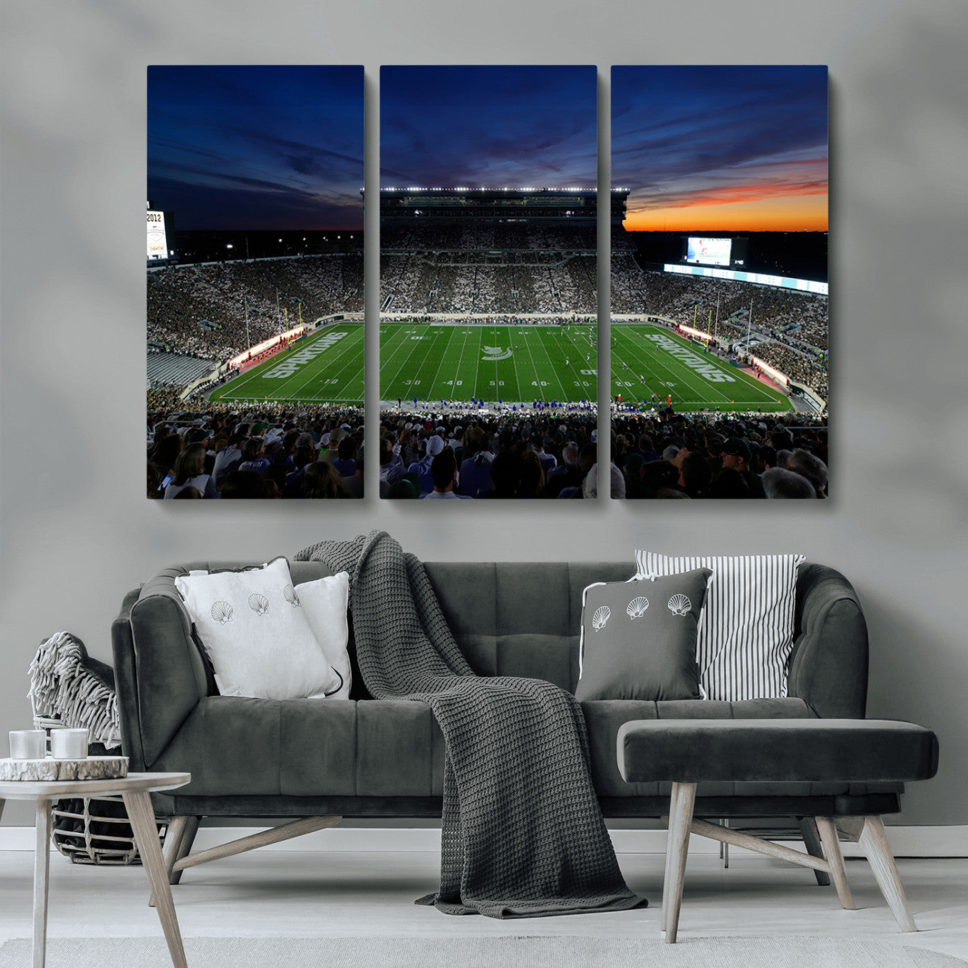 MGV-CV-48X32-3P - Michigan State Spartans Football Team Print - East Lansing Spartan Stadium Canvas Print