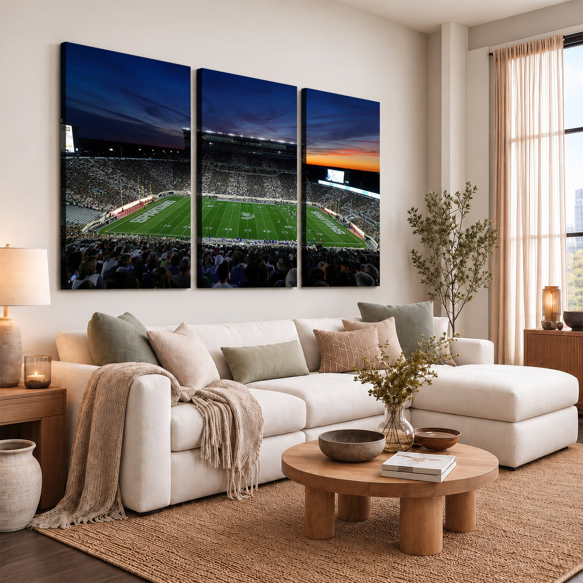 49074-PAN-FL-20X10 - Michigan State Spartans Football Team Print - East Lansing Spartan Stadium Canvas Print