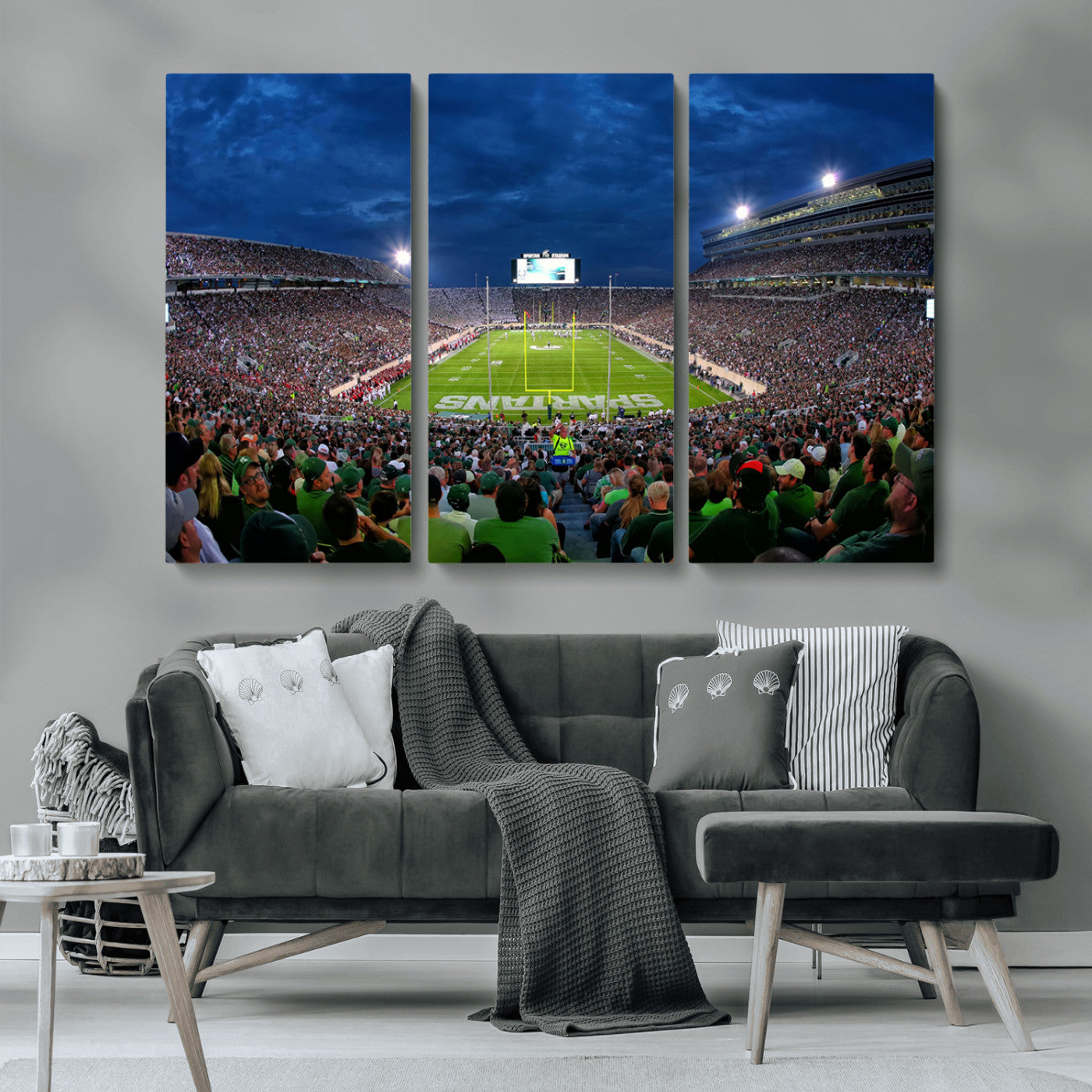 MGV-CV-48X32-3P - Michigan State Spartans Football Team Print - East Lansing Spartan Stadium Wall Art Canvas Print