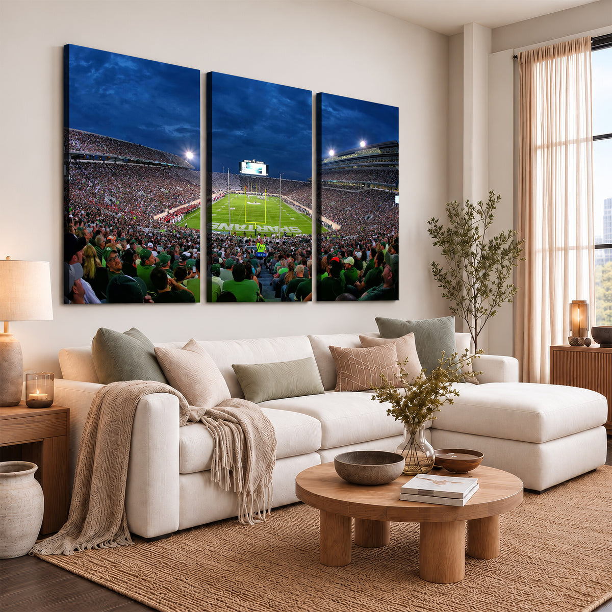 35248-PAN-FL-20X10 - Michigan State Spartans Football Team Print - East Lansing Spartan Stadium Wall Art Canvas Print